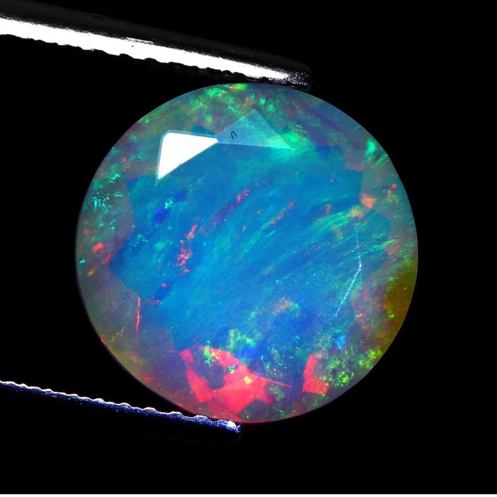 2.88Ctw 11.30mm Round Cut Natural Floral Flash Play Of Color Crystal Fire Opal